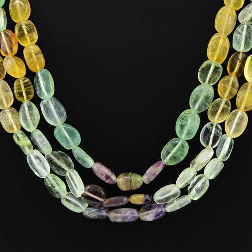 gemsmore:Genuine 3 Line Multicolor Flourite Beads Necklace