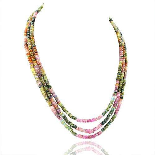 gemsmore:Genuine 3 Line Watermelon Tourmaline Beads Necklace