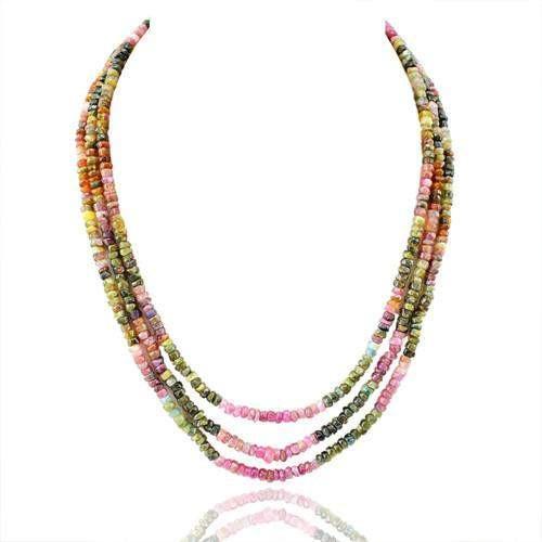 gemsmore:Genuine 3 Line Watermelon Tourmaline Beads Necklace