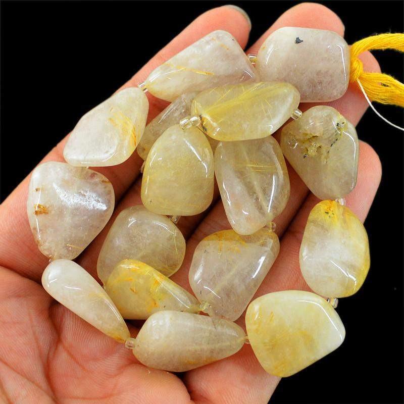 gemsmore:Genuine 375.00 Cts Drilled Golden Rutile Quartz Beads Strand