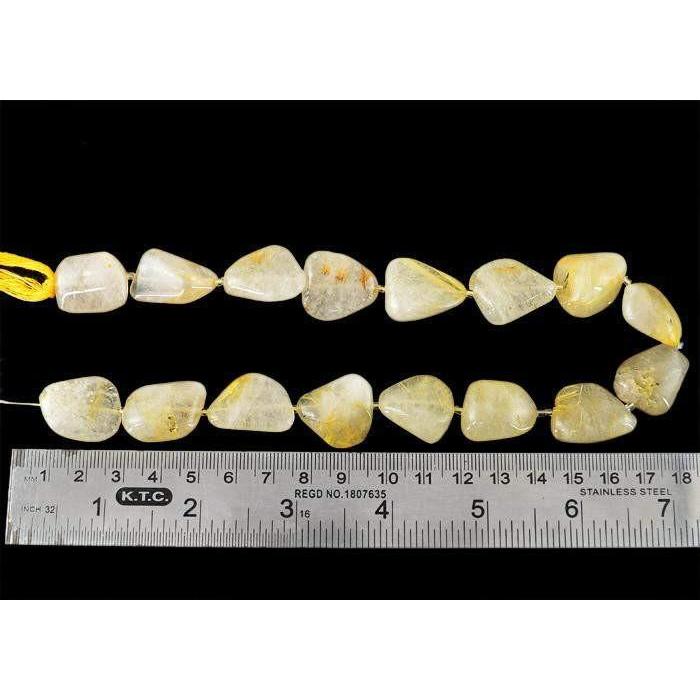 gemsmore:Genuine 375.00 Cts Drilled Golden Rutile Quartz Beads Strand