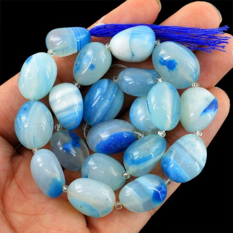 gemsmore:Genuine 395.00 Cts Drilled Blue Onyx Beads Strand