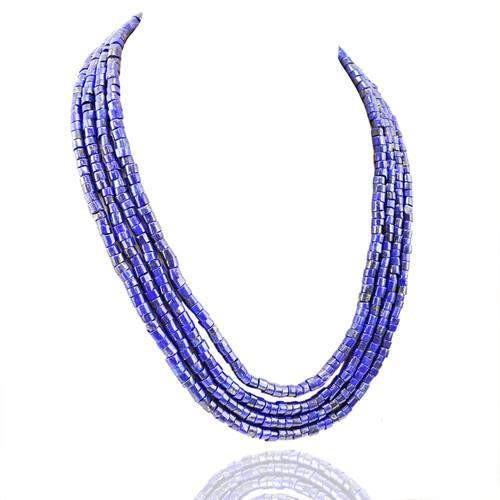 gemsmore:Genuine 4 Line Lapis Lazuli Beads Necklace