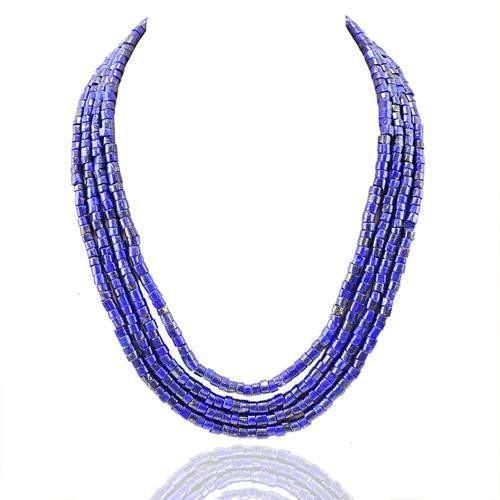 gemsmore:Genuine 4 Line Lapis Lazuli Beads Necklace