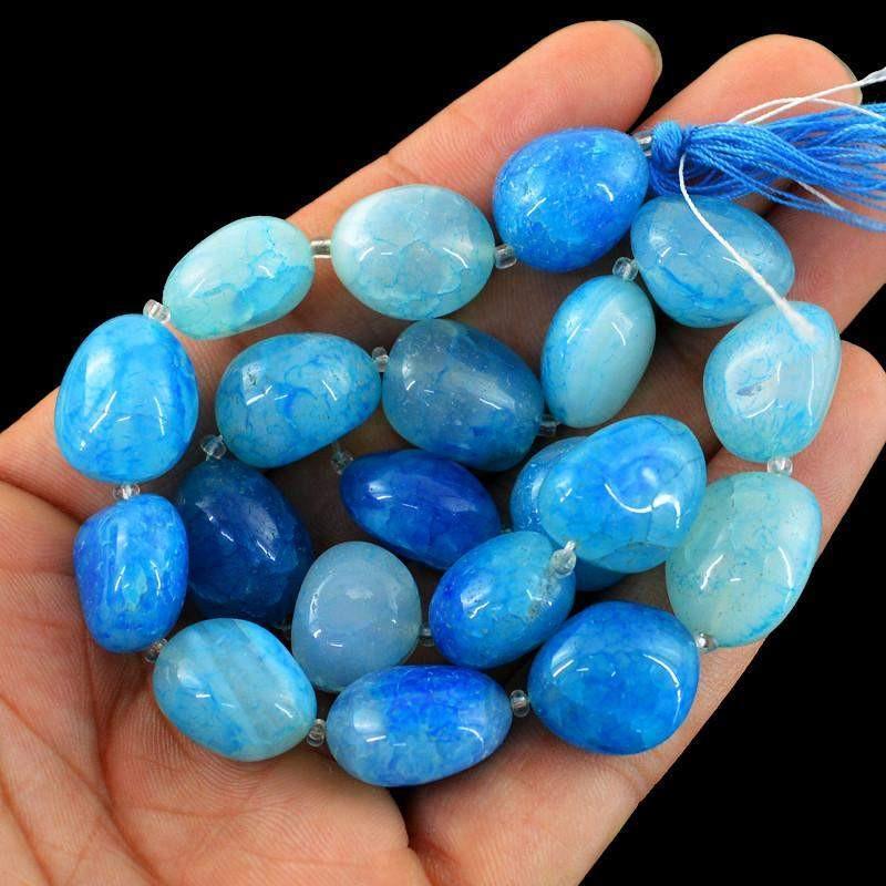 gemsmore:Genuine 400.00 Cts Drilled Blue Onyx Beads Strand