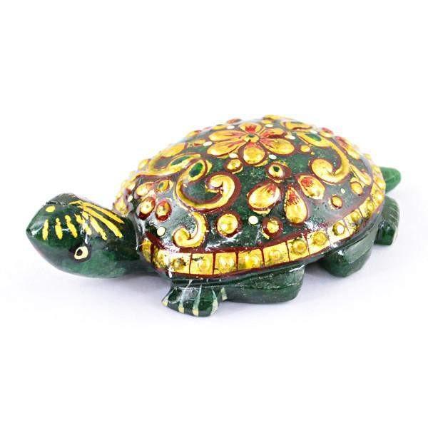 gemsmore:Genuine 447.70 Cts Carved Tortoise Green Jade Gemstone