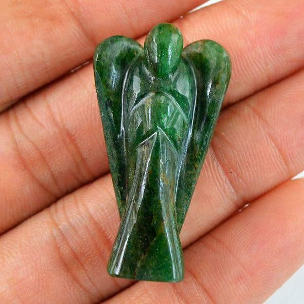 gemsmore:Genuine 47.10 Cts Carved Healing Angel Green Jade Gemstone