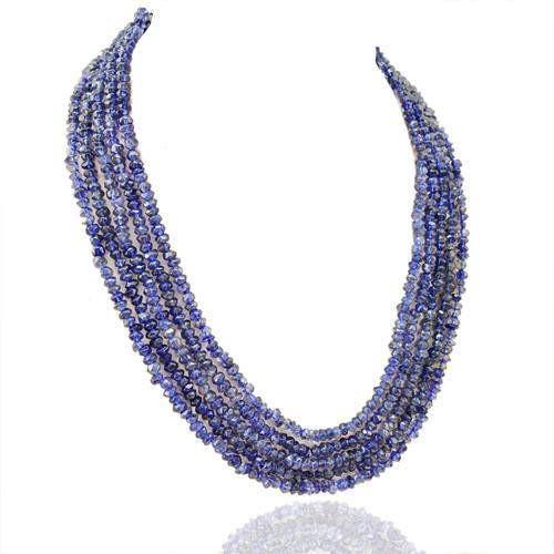 gemsmore:Genuine 5 Line Blue Tanzanite Beads Necklace