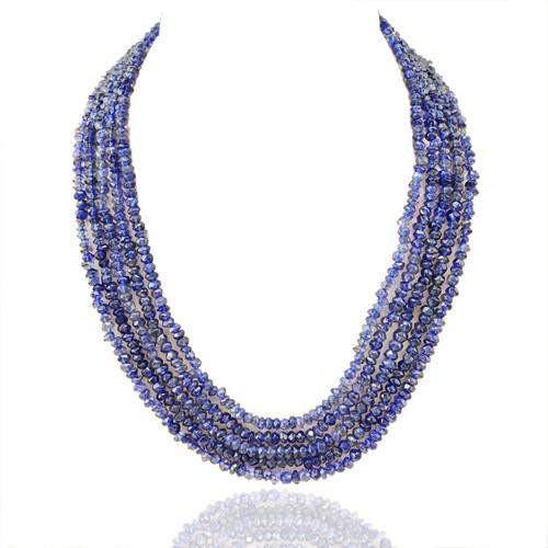 gemsmore:Genuine 5 Line Blue Tanzanite Beads Necklace