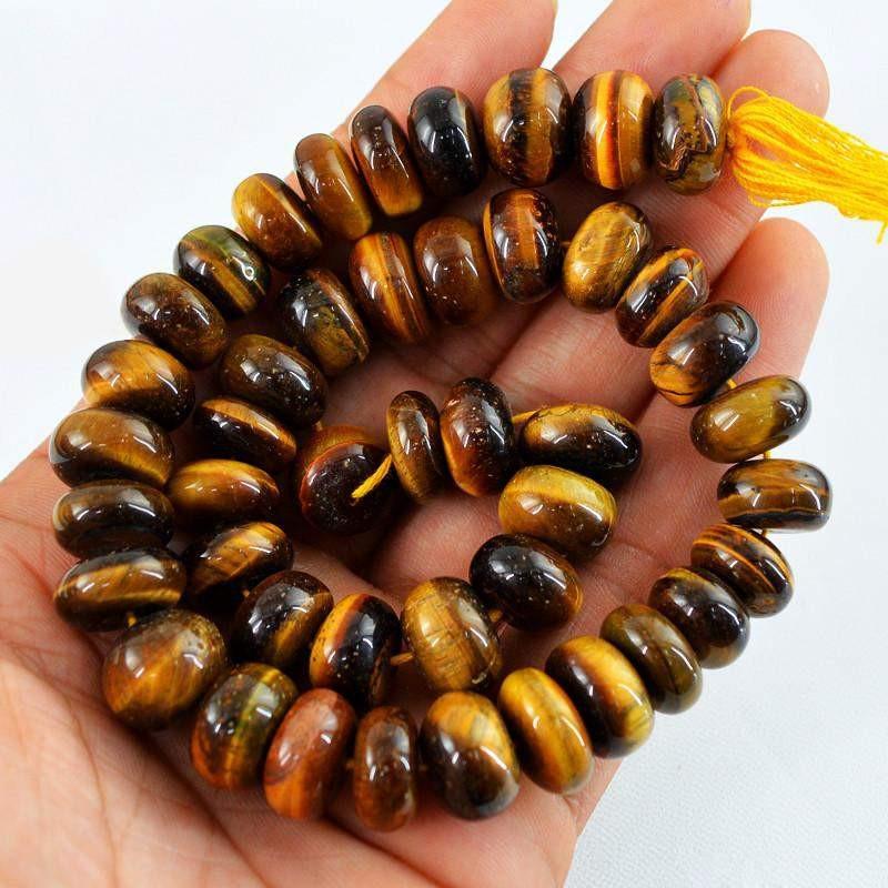 gemsmore:Genuine 525.40 Cts Golden Tiger Eye Drilled Beads Strand