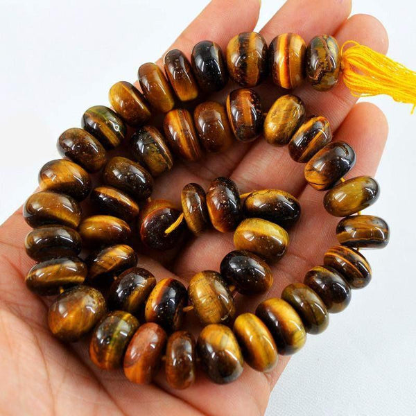gemsmore:Genuine 525.40 Cts Golden Tiger Eye Drilled Beads Strand