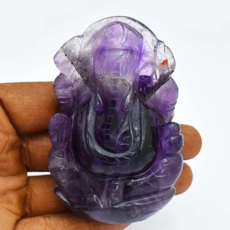 gemsmore:Genuine 610.00 Cts Purple Amethyst Carved Lord Ganesha Idol