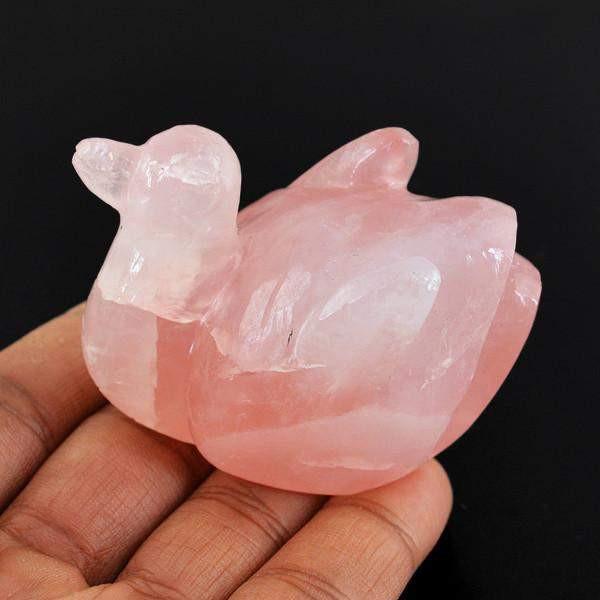gemsmore:Genuine 678.25 Cts Pink Rose Quartz Carved Duck Gemstone