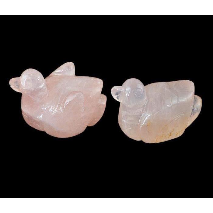 gemsmore:Genuine 811.20 Cts Pink Rose Quartz Carved Duck Gemstone Pair