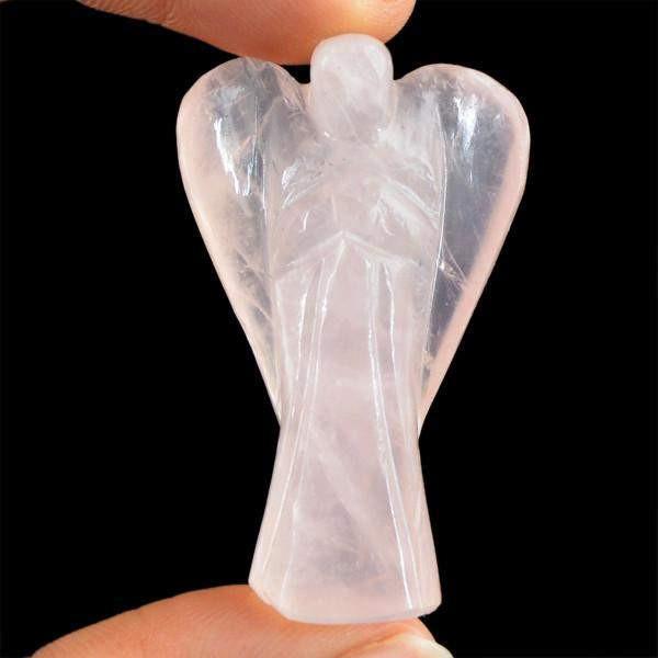 gemsmore:Genuine 89.45 Cts Pink Rose Quartz Carved Healing Angel Gemstone