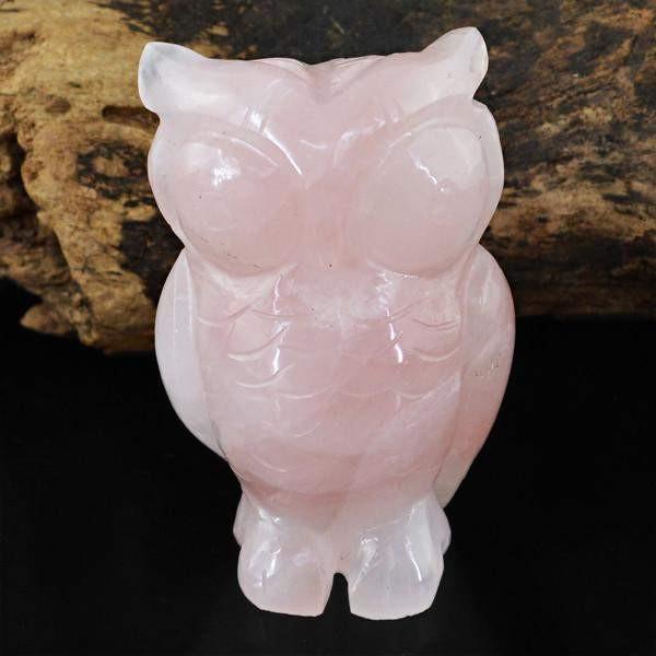 gemsmore:Genuine 941.40 Cts Carved Owl Pink Rose Quartz Gemstone