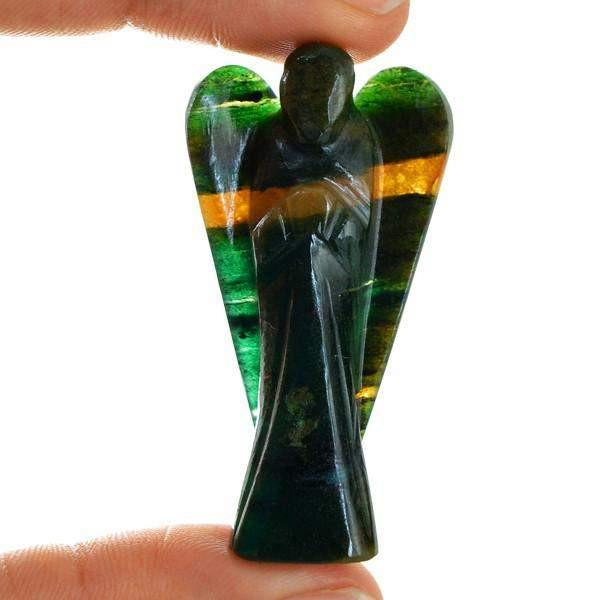 gemsmore:Genuine 98.35 Cts Carved Healing Angel Green Jade Gemstone