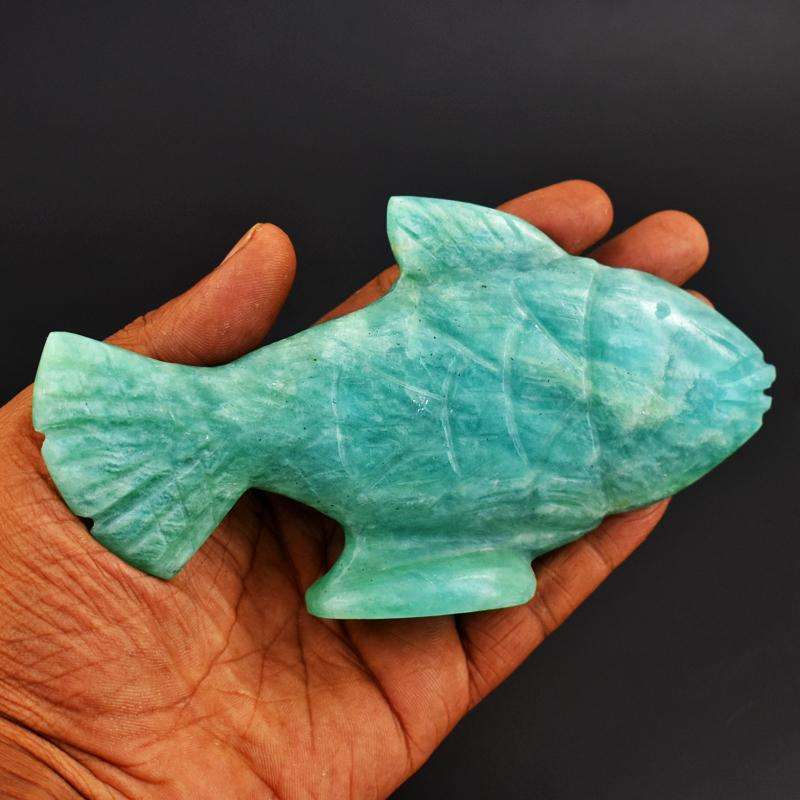 gemsmore:Genuine AAA Green Amazonite Crystal Carved Fish