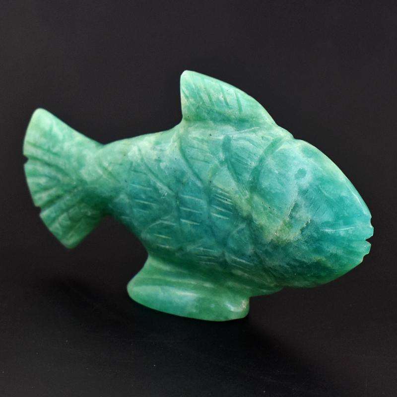 gemsmore:Genuine AAA Green Amazonite Crystal Carved Fish