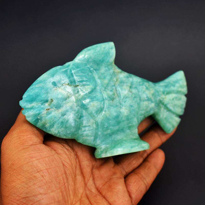 gemsmore:Genuine AAA Green Amazonite Crystal Carved Fish