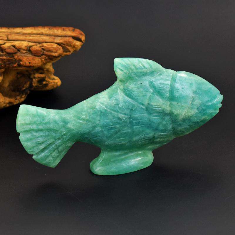 gemsmore:Genuine AAA Green Amazonite Crystal Carved Fish