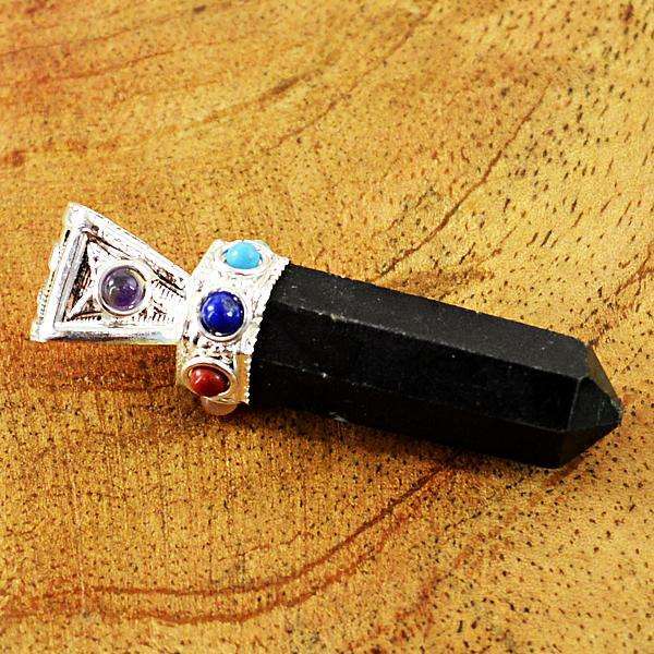 gemsmore:Genuine Amazing Black Spinel Seven Chakra Healing Point Pendant