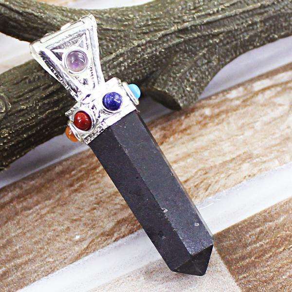 gemsmore:Genuine Amazing Black Spinel Seven Chakra Healing Point Pendant