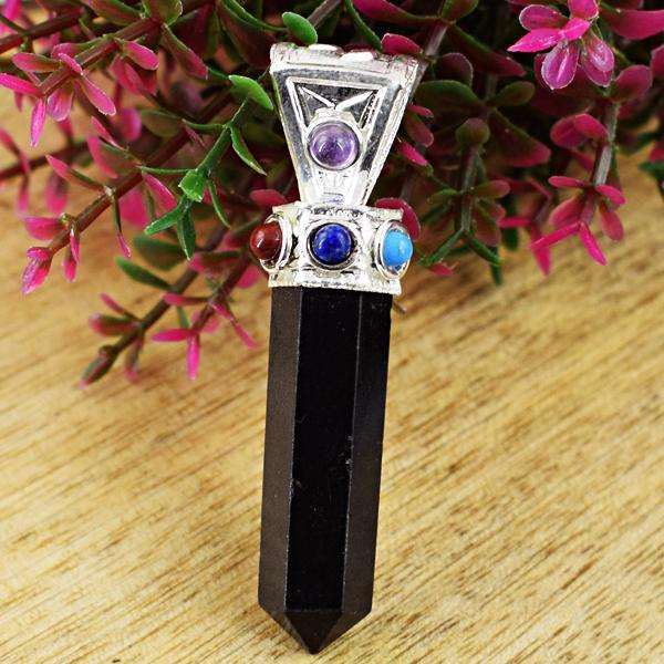 gemsmore:Genuine Amazing Black Spinel Seven Chakra Healing Point Pendant