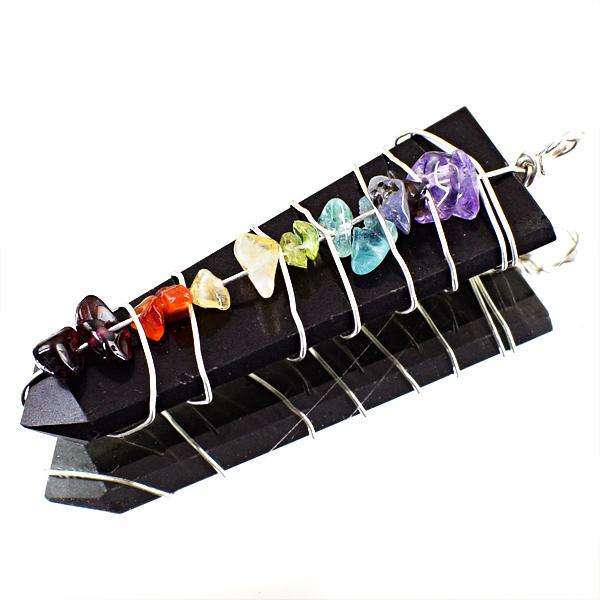 gemsmore:Genuine Amazing Black Spinel Seven Chakra Healing Wand Pendant