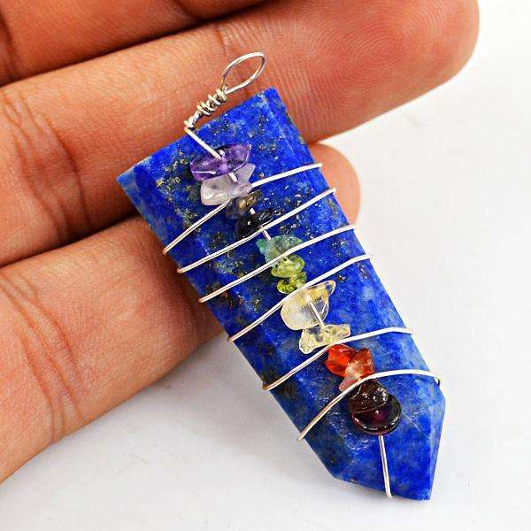 gemsmore:Genuine Amazing Blue Lapis Lazuli Seven Chakra Healing Wand Pendant