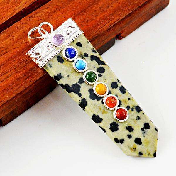 gemsmore:Genuine Amazing Dalmatian Jasper Seven Chakra Healing Wand Pendant