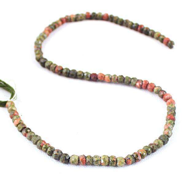 gemsmore:Genuine Amazing Faceted Blood Green Unakite Drilled Beads Strand