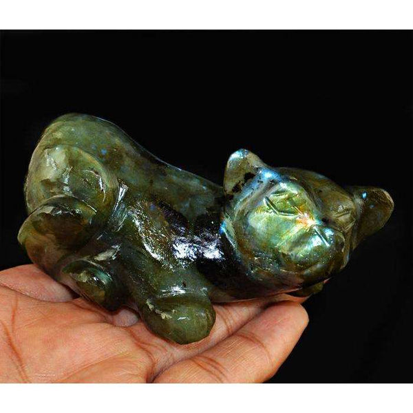 gemsmore:Genuine Amazing Flash Labradorite Carved Dog