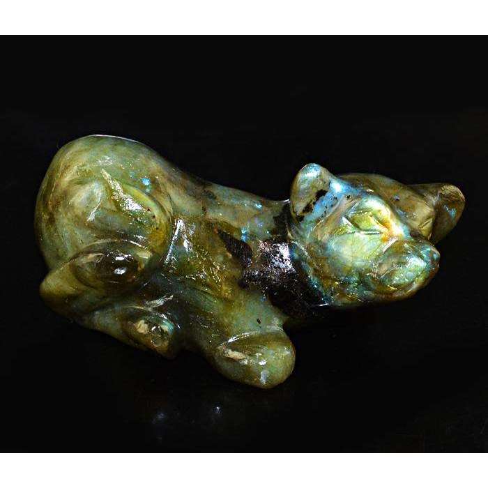 gemsmore:Genuine Amazing Flash Labradorite Carved Dog