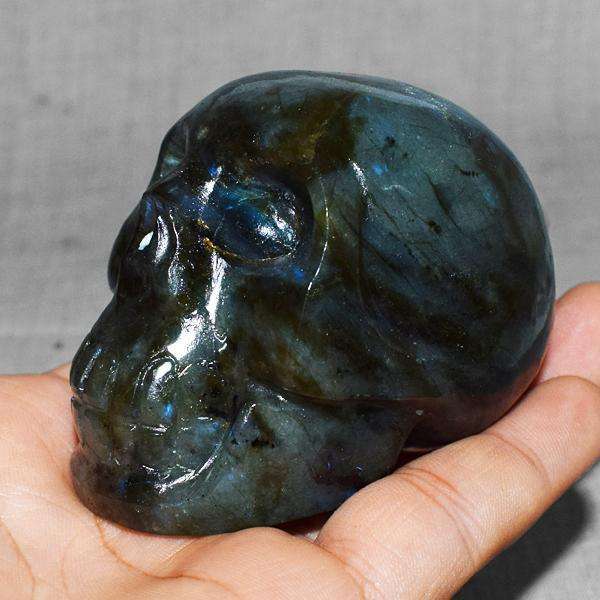gemsmore:Genuine Amazing Flash Labradorite Carved Human Skull
