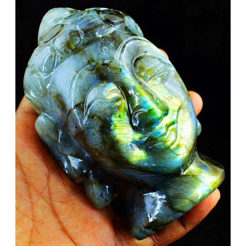 gemsmore:Genuine Amazing Flash Labradorite Carved Lord Buddha Head Idol