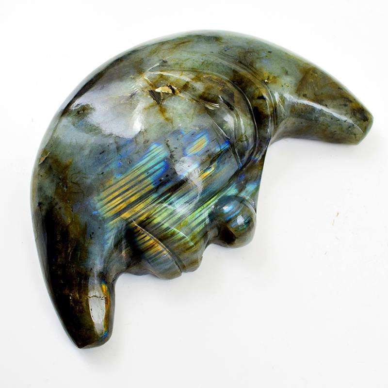 gemsmore:Genuine Amazing Flash Labradorite Carved Moon Face