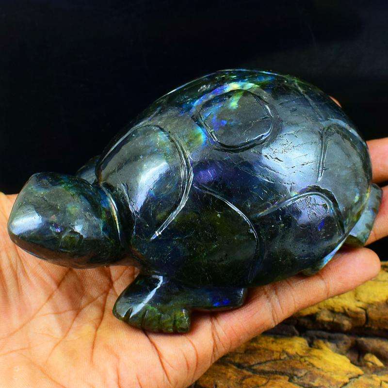 gemsmore:Genuine Amazing Flash Labradorite Carved Turtle