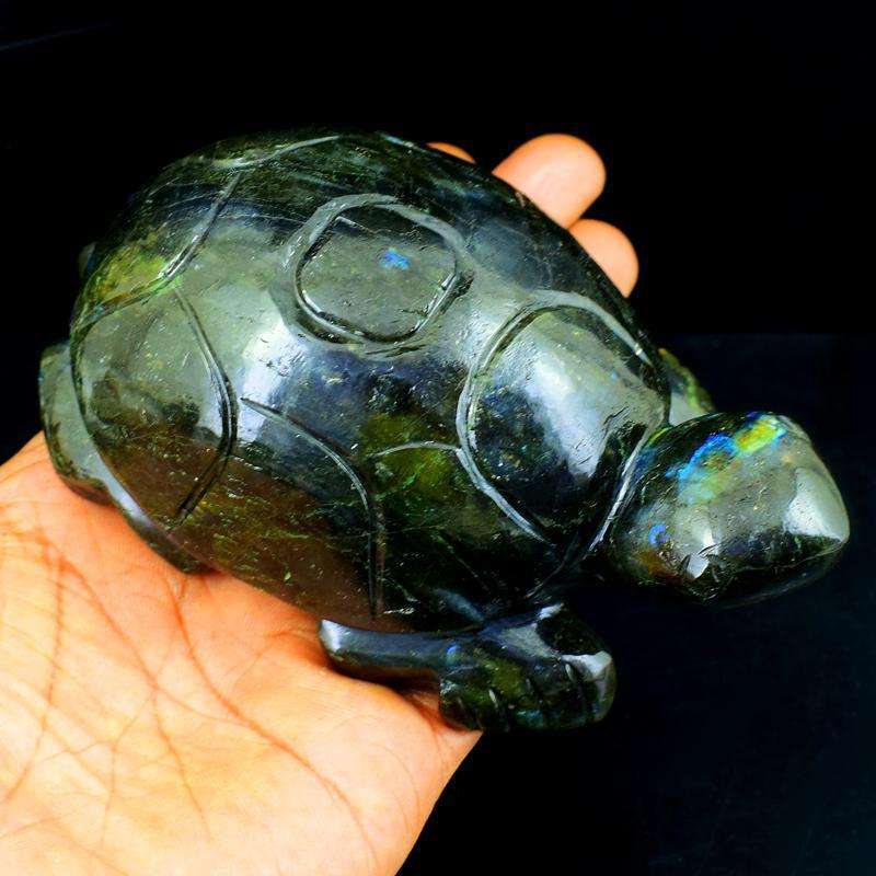 gemsmore:Genuine Amazing Flash Labradorite Carved Turtle