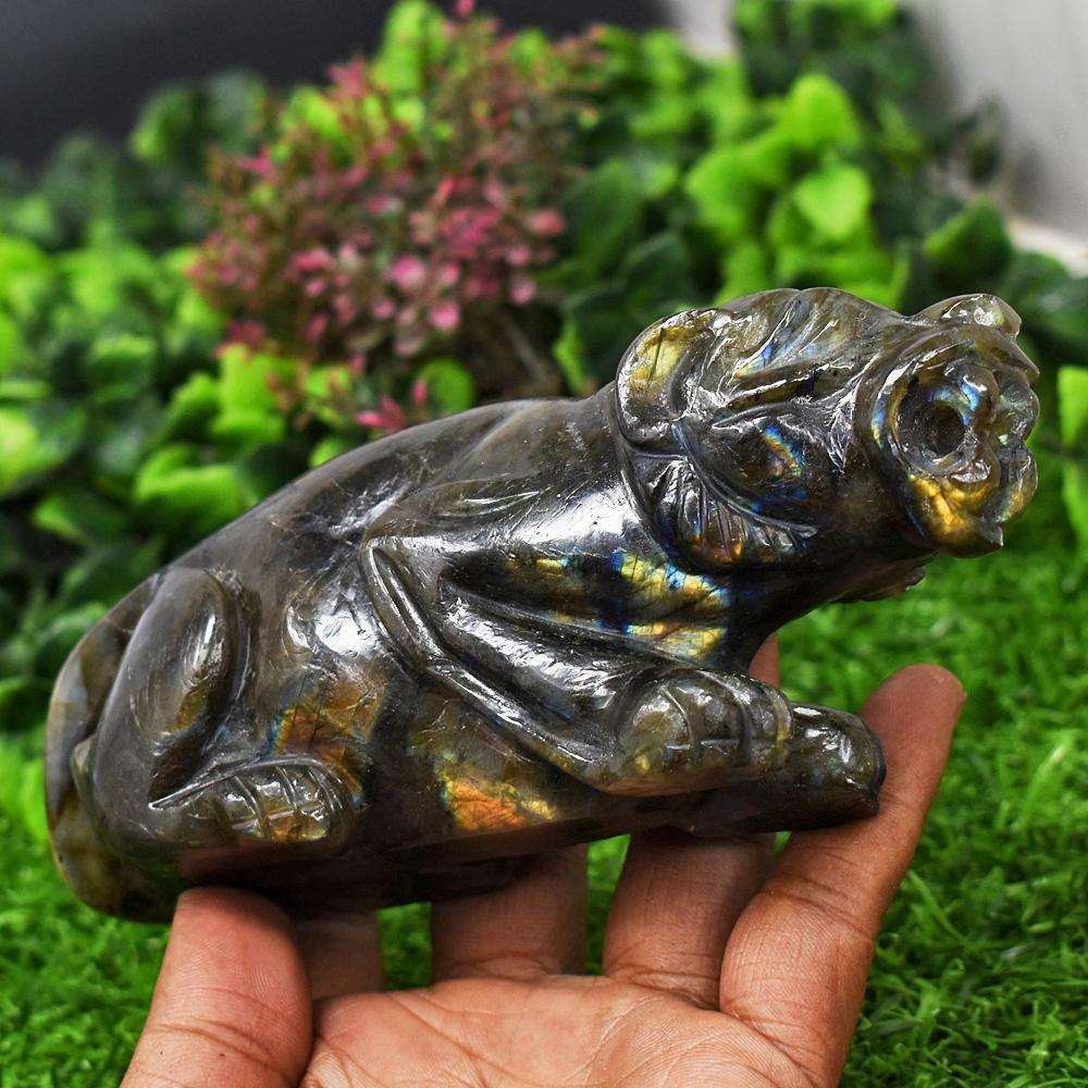 gemsmore:Genuine Amazing Flash Labradorite Hand Carved Lion