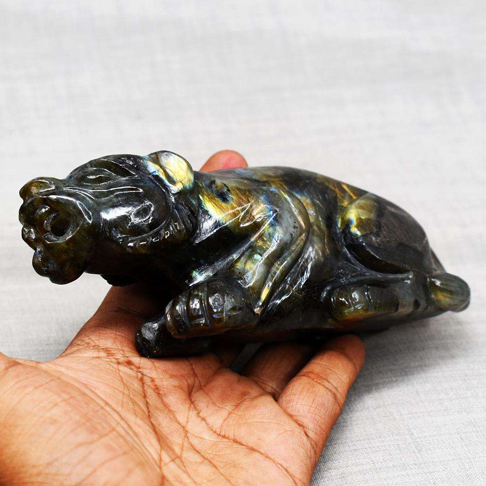 gemsmore:Genuine Amazing Flash Labradorite Hand Carved Lion