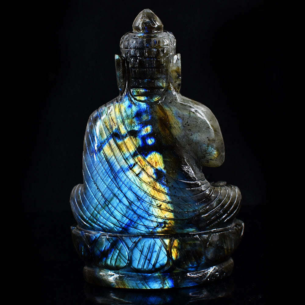 gemsmore:Genuine Amazing Flash Labradorite  Hand Carved Lord Buddha