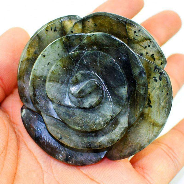 gemsmore:Genuine Amazing Flash Labradorite Hand Carved Rose