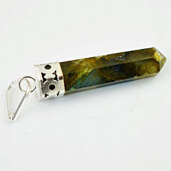 gemsmore:Genuine Amazing Golden & Blue Flash Labradorite Healing Point Pendant