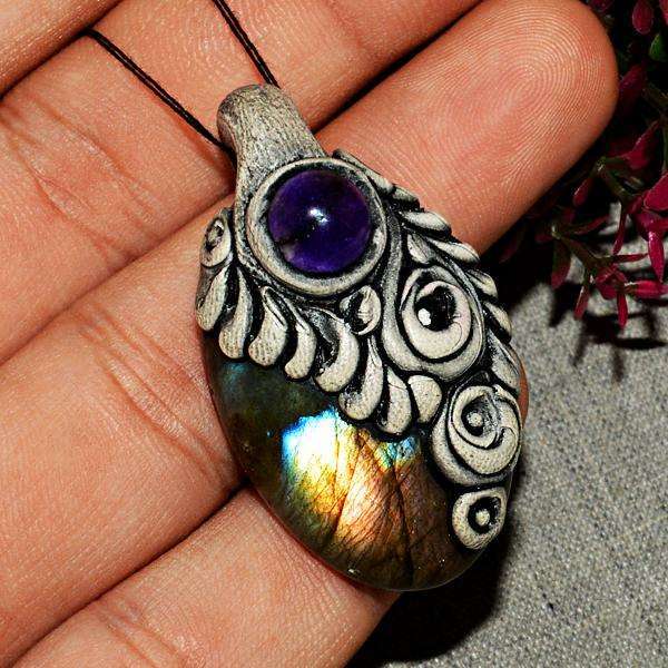 gemsmore:Genuine Amazing Golden Flash Labradorite Healing Designer Pendant