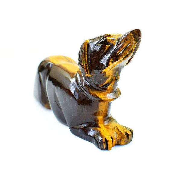 gemsmore:Genuine Amazing Golden Tiger Eye Hand Carved Dog