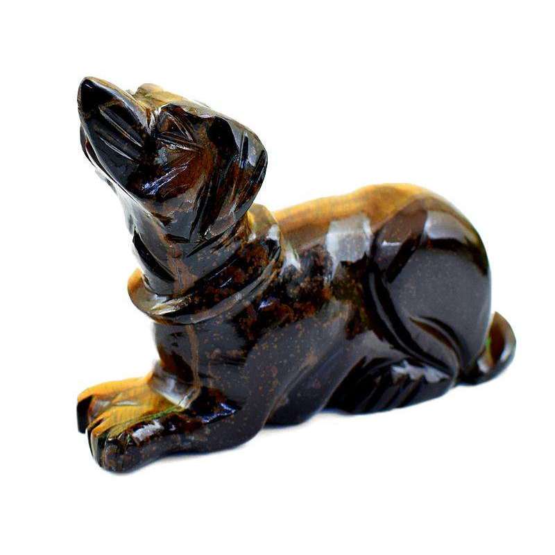 gemsmore:Genuine Amazing Golden Tiger Eye Hand Carved Dog