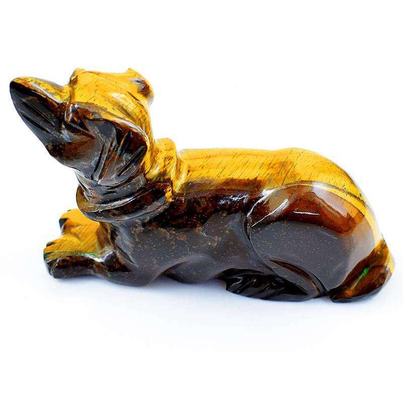 gemsmore:Genuine Amazing Golden Tiger Eye Hand Carved Dog