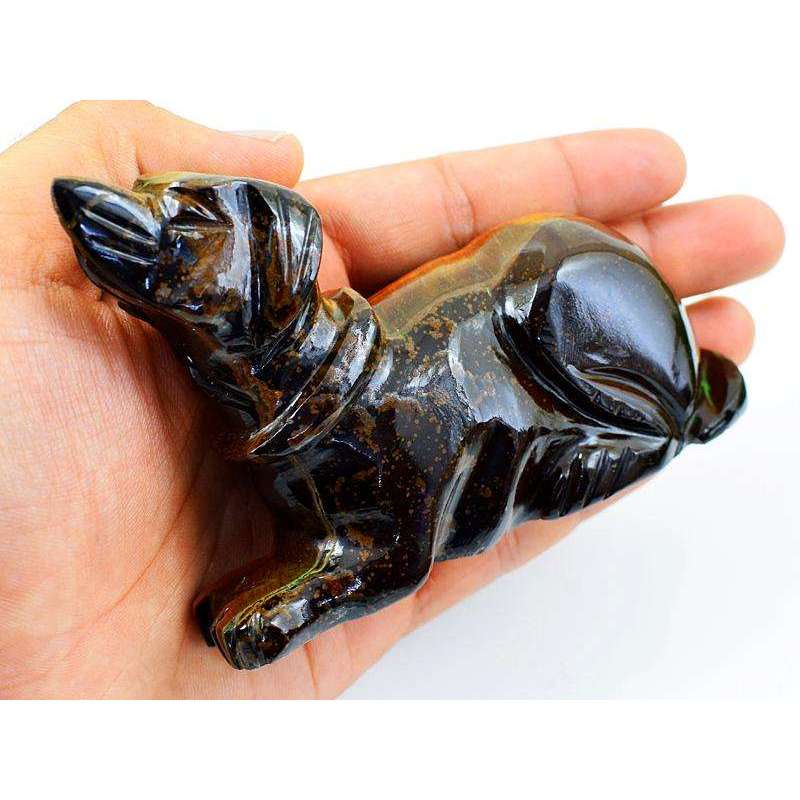 gemsmore:Genuine Amazing Golden Tiger Eye Hand Carved Dog