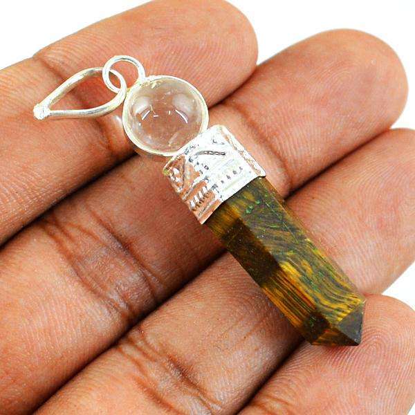 gemsmore:Genuine Amazing Golden Tiger Eye Healing Ball Point Pendant